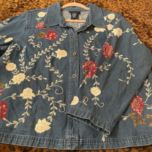 Denim&Co Jackets & Blazers - Denim&Co Blue Floral Embroidered Jean Jacket